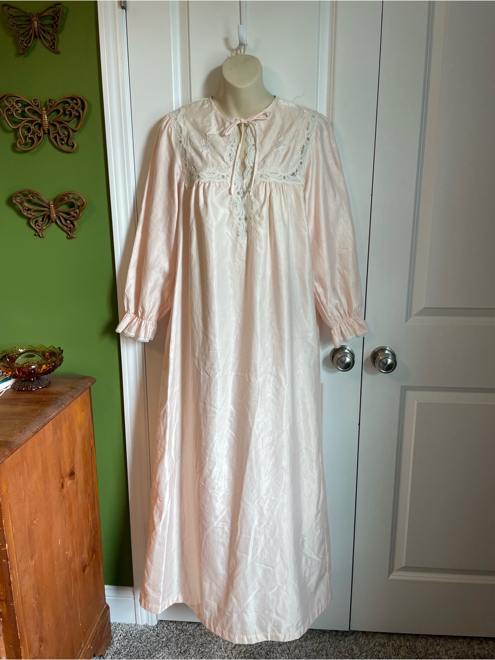 Vintage Barbizon Eileen Light Pink Nightgown Small Cotton Lined Lace Floral